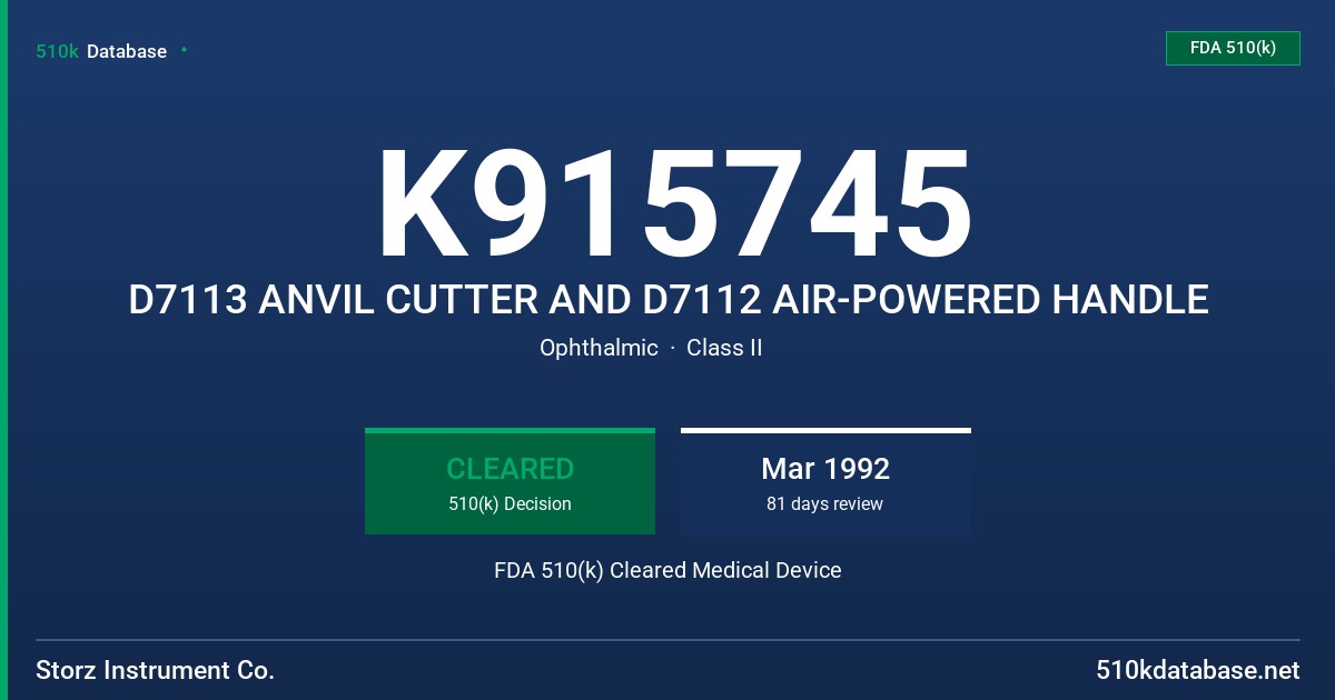 K915745 D7113 ANVIL CUTTER AND D7112 AIR-POWERED HANDLE FDA 510(k) Cleared Medical Device