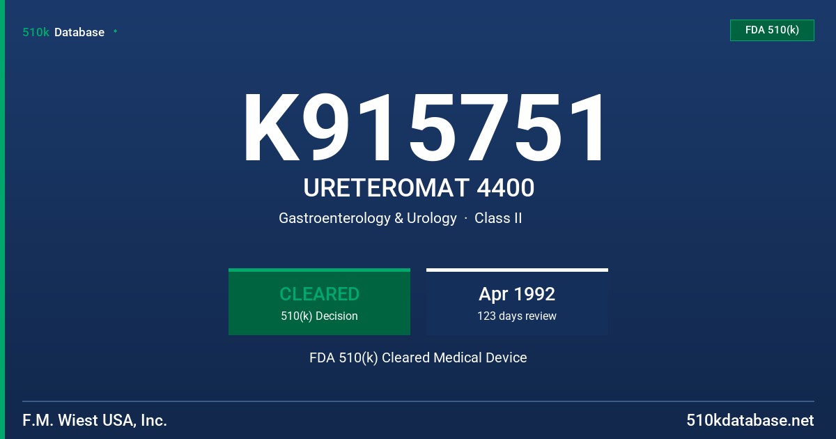 K915751 URETEROMAT 4400 FDA 510(k) Cleared Medical Device
