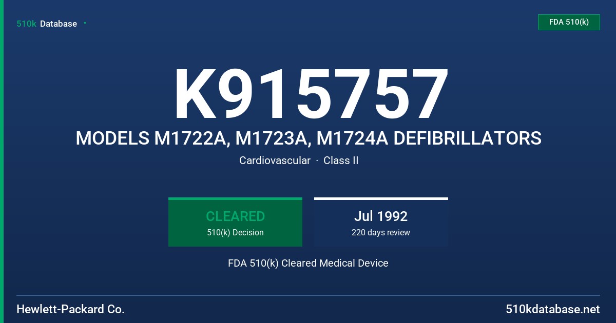 K915757 MODELS M1722A, M1723A, M1724A DEFIBRILLATORS FDA 510(k) Cleared Medical Device