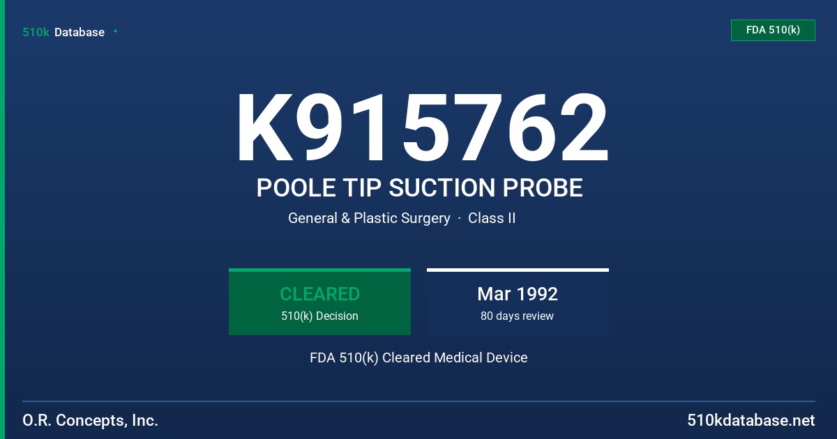 K915762 POOLE TIP SUCTION PROBE FDA 510(k) Cleared Medical Device