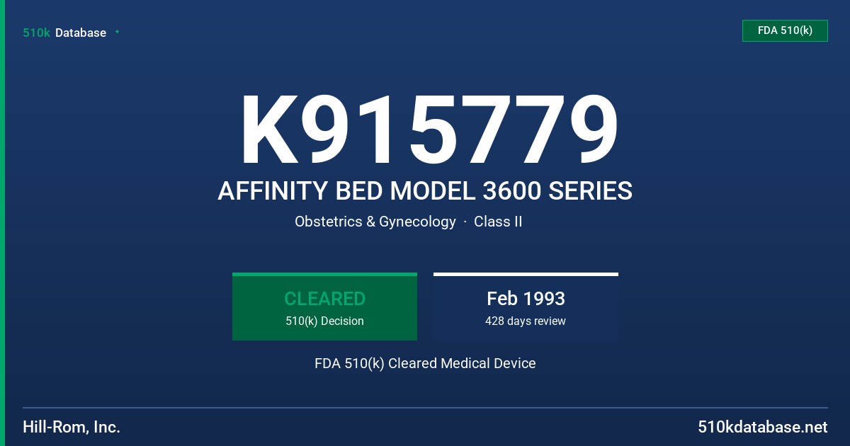 K915779 AFFINITY BED MODEL 3600 SERIES FDA 510(k) Cleared Medical Device