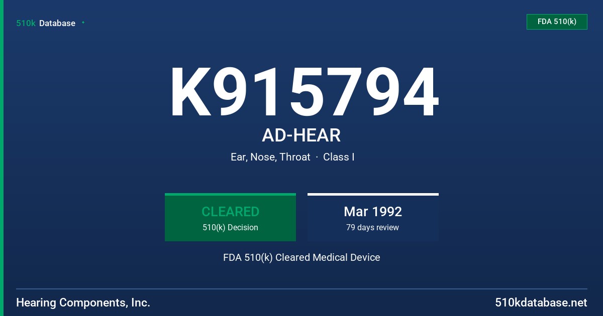 K915794 AD-HEAR FDA 510(k) Cleared Medical Device