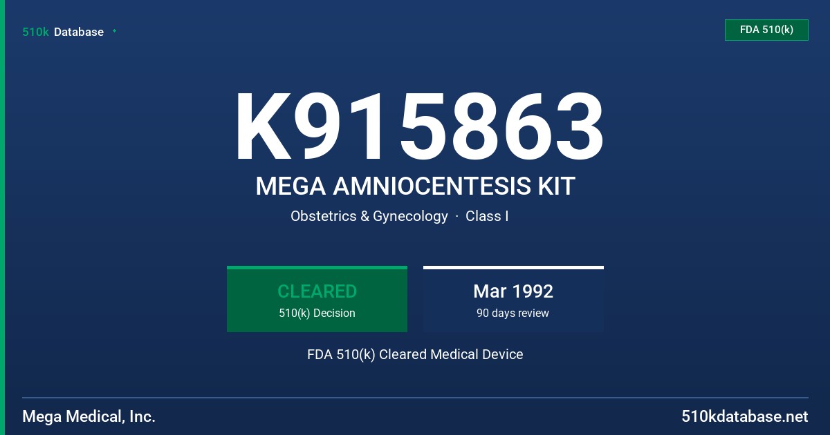 K915863 MEGA AMNIOCENTESIS KIT FDA 510(k) Cleared Medical Device