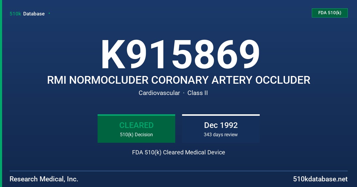K915869 RMI NORMOCLUDER CORONARY ARTERY OCCLUDER FDA 510(k) Cleared Medical Device