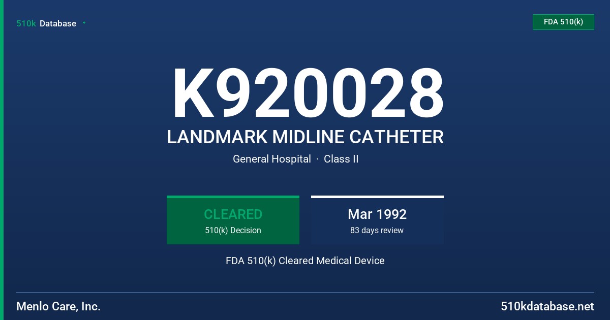 K920028 LANDMARK MIDLINE CATHETER FDA 510(k) Cleared Medical Device