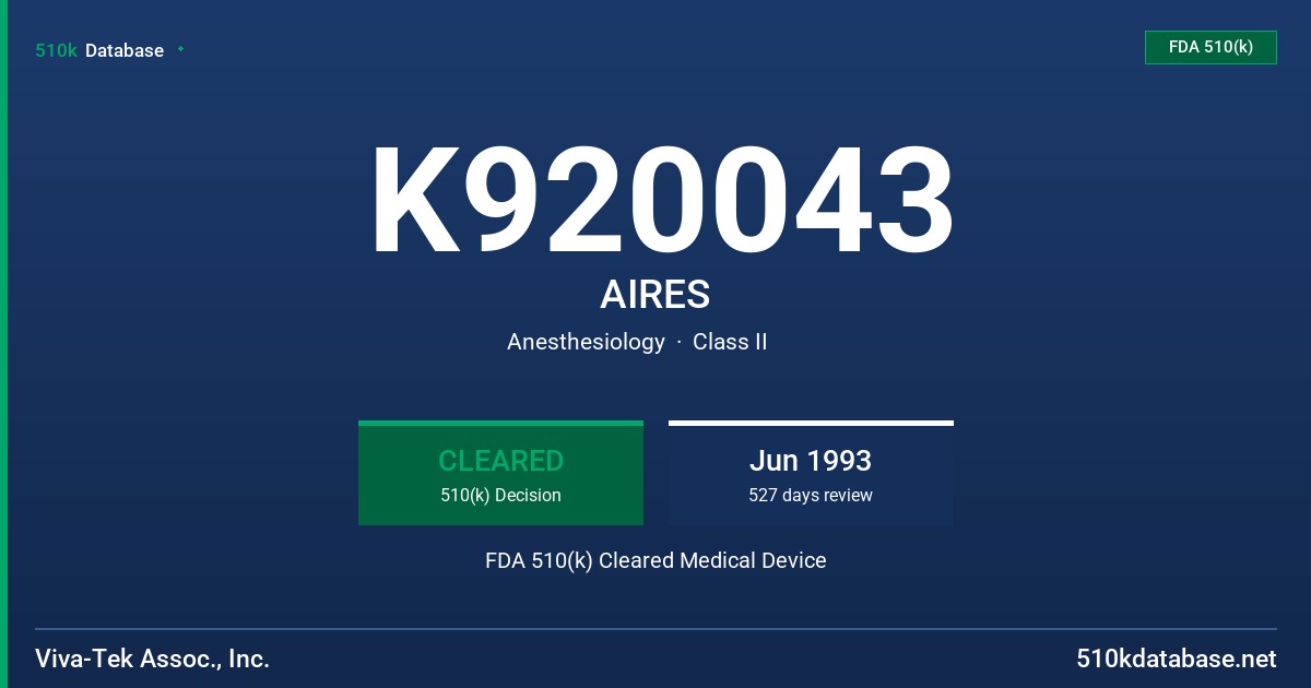 K920043 AIRES FDA 510(k) Cleared Medical Device