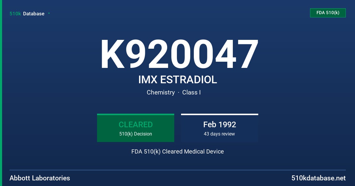 K920047 IMX ESTRADIOL FDA 510(k) Cleared Medical Device