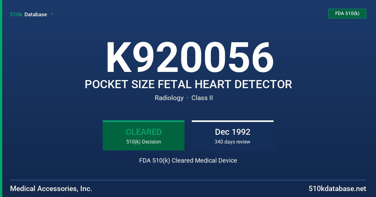 K920056 POCKET SIZE FETAL HEART DETECTOR FDA 510(k) Cleared Medical Device