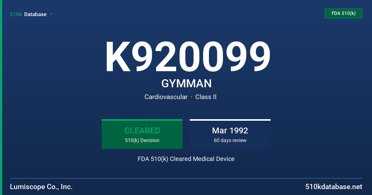 K920099 GYMMAN FDA 510(k) Cleared Medical Device