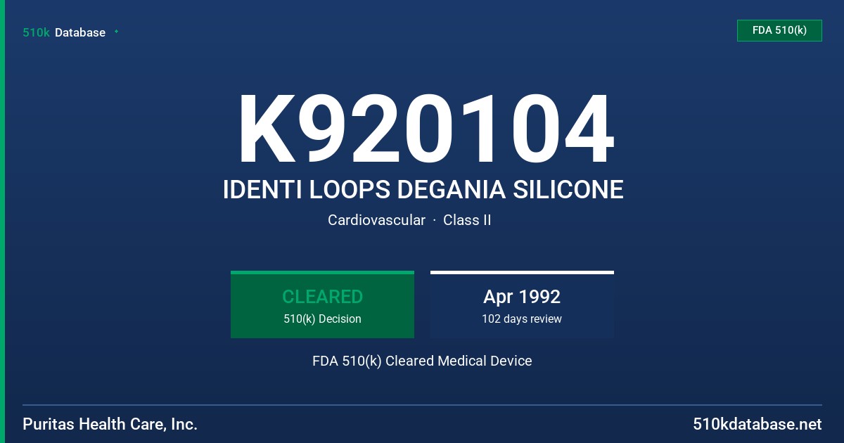 K920104 IDENTI LOOPS DEGANIA SILICONE FDA 510(k) Cleared Medical Device