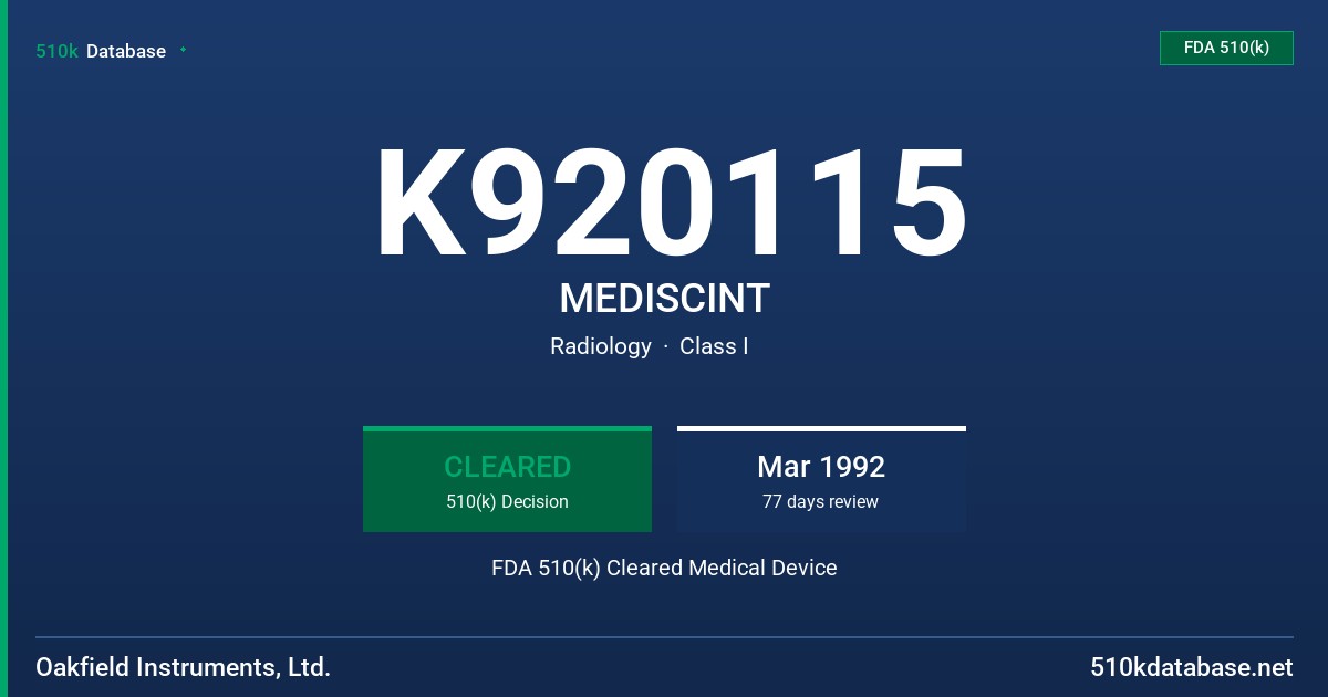 K920115 MEDISCINT FDA 510(k) Cleared Medical Device