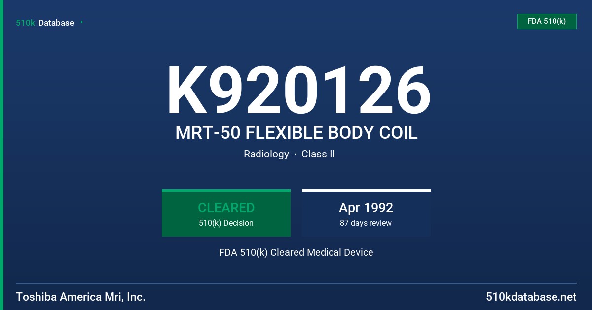 K920126 MRT-50 FLEXIBLE BODY COIL FDA 510(k) Cleared Medical Device