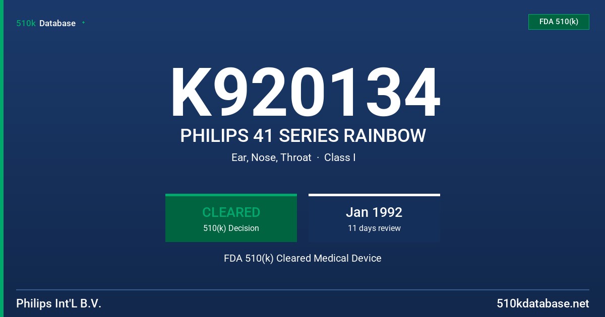 K920134 PHILIPS 41 SERIES RAINBOW FDA 510(k) Cleared Medical Device