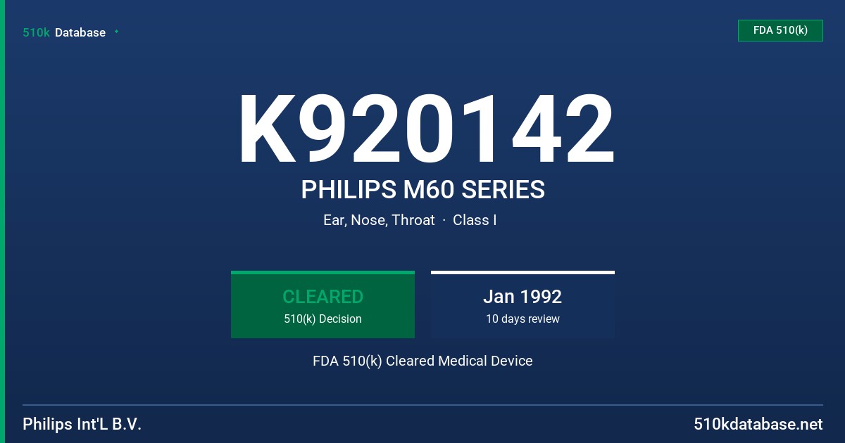 K920142 PHILIPS M60 SERIES FDA 510(k) Cleared Medical Device