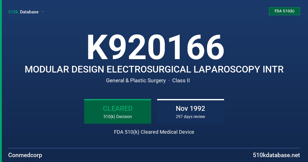 K920166 MODULAR DESIGN ELECTROSURGICAL LAPAROSCOPY INTR FDA 510(k) Cleared Medical Device