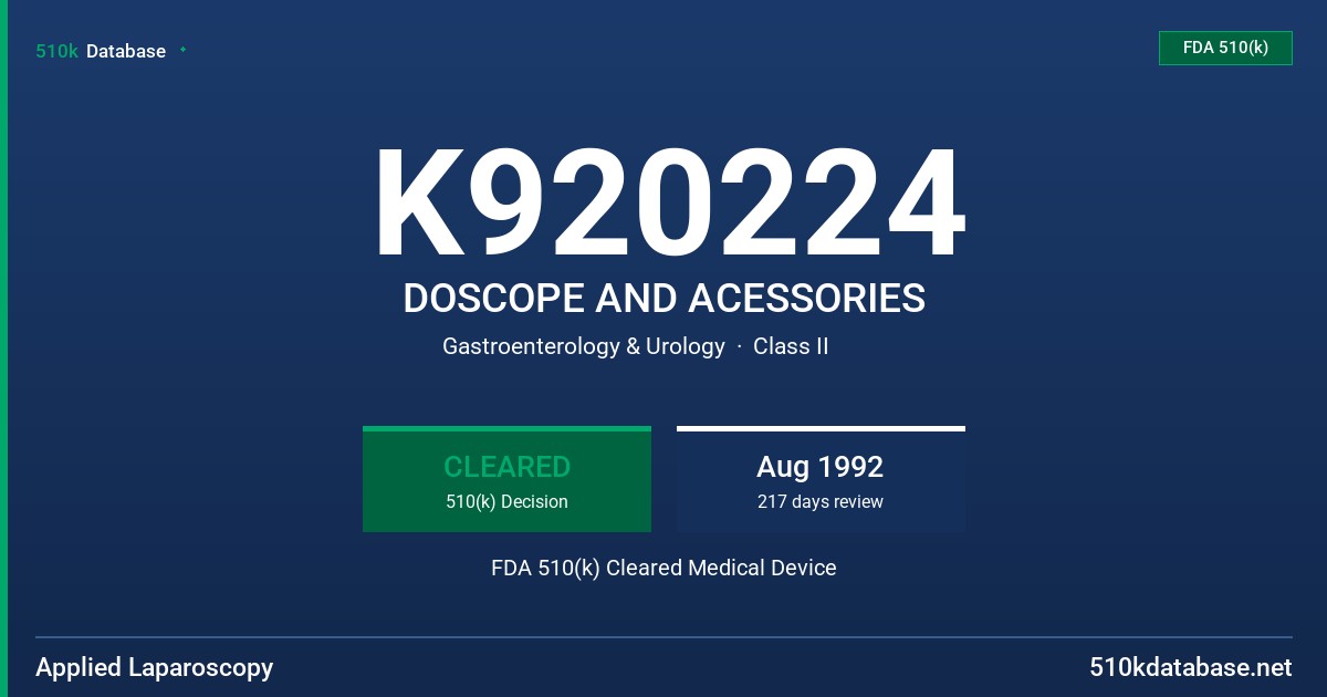 K920224 DOSCOPE AND ACESSORIES FDA 510(k) Cleared Medical Device