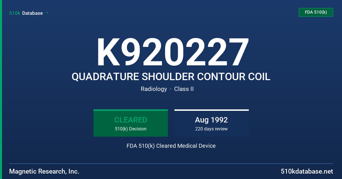K920227 QUADRATURE SHOULDER CONTOUR COIL FDA 510(k) Cleared Medical Device