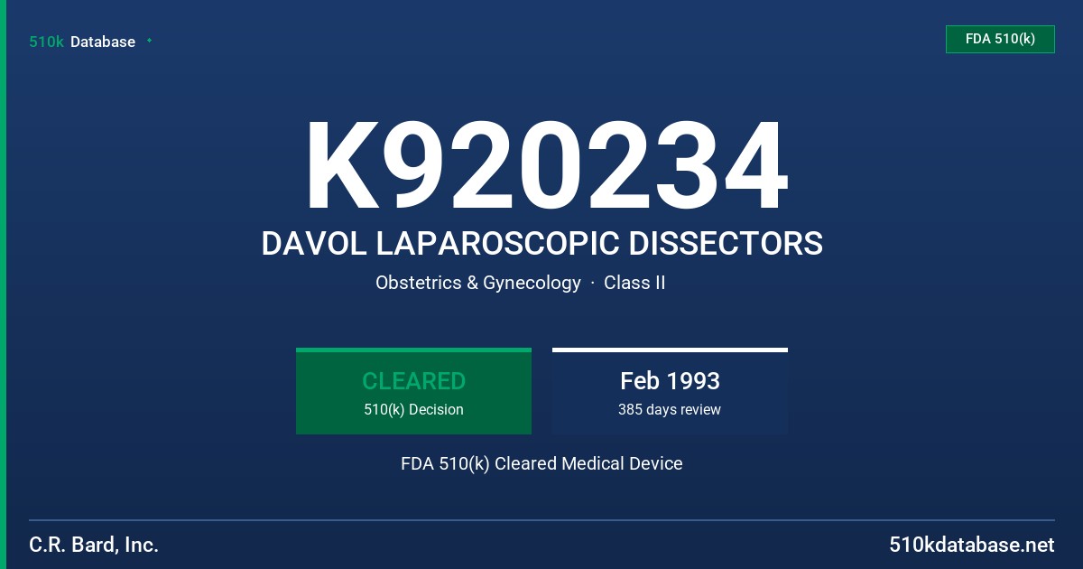 K920234 DAVOL LAPAROSCOPIC DISSECTORS FDA 510(k) Cleared Medical Device