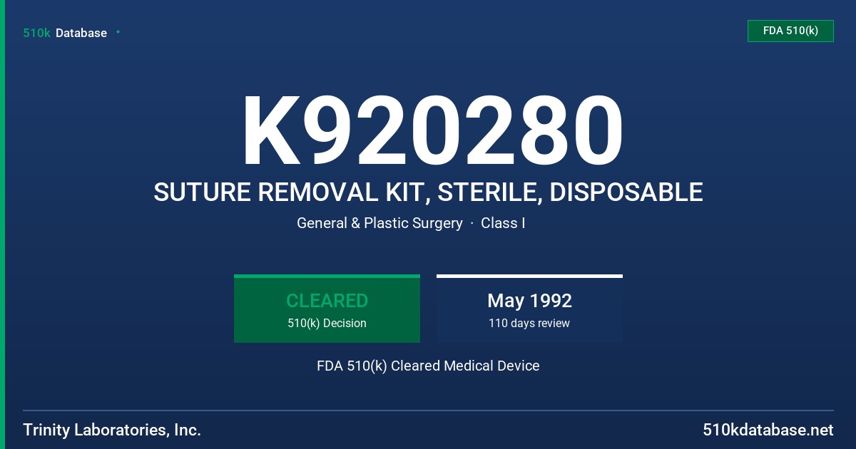 K920280 SUTURE REMOVAL KIT, STERILE, DISPOSABLE FDA 510(k) Cleared Medical Device