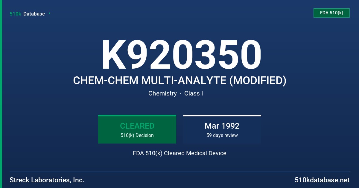 K920350 CHEM-CHEM MULTI-ANALYTE (MODIFIED) FDA 510(k) Cleared Medical Device