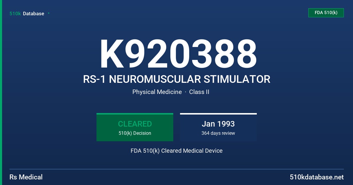 K920388 RS-1 NEUROMUSCULAR STIMULATOR FDA 510(k) Cleared Medical Device