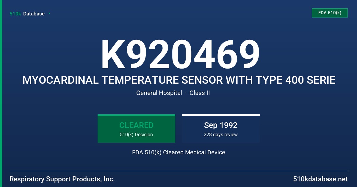 K920469 MYOCARDINAL TEMPERATURE SENSOR WITH TYPE 400 SERIE FDA 510(k) Cleared Medical Device
