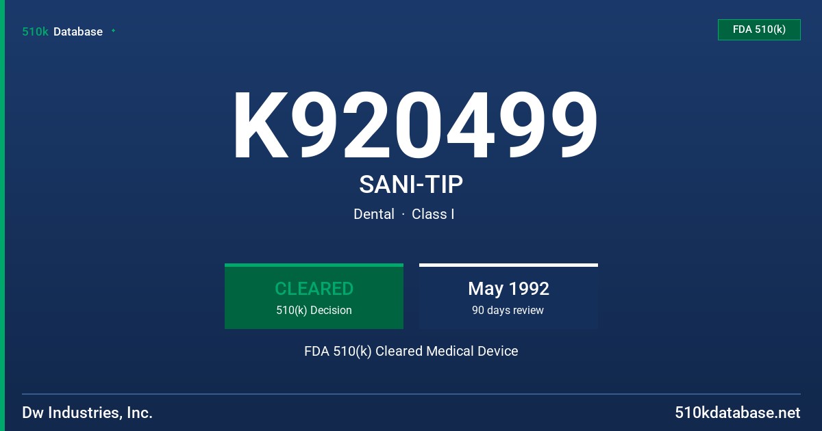 K920499 SANI-TIP FDA 510(k) Cleared Medical Device