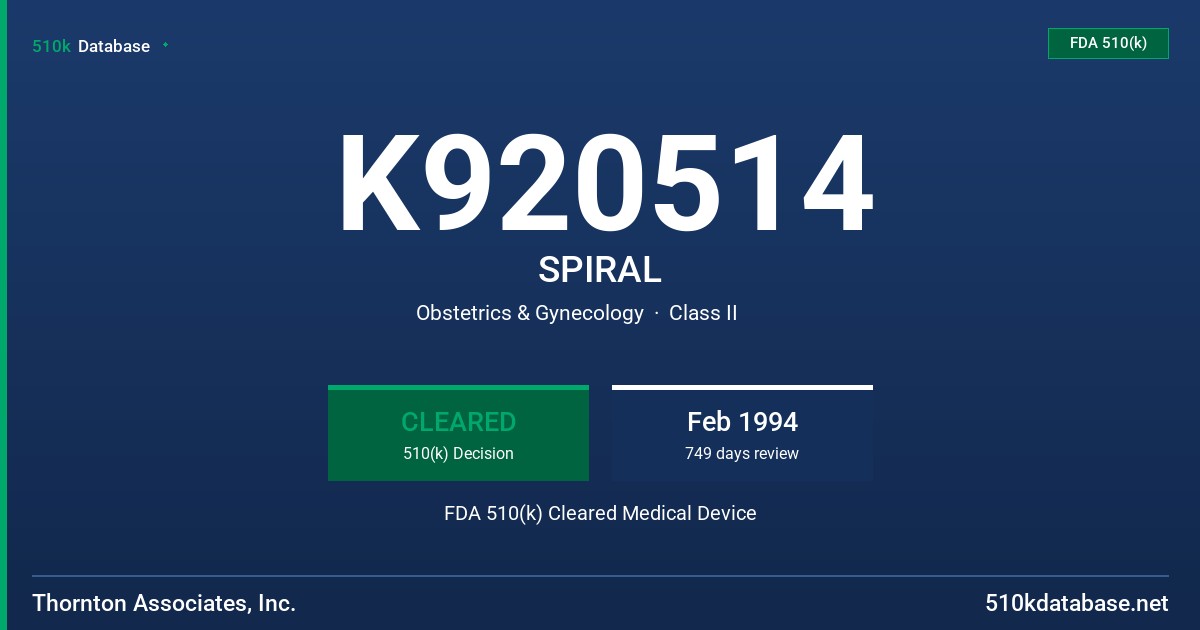 K920514 SPIRAL FDA 510(k) Cleared Medical Device