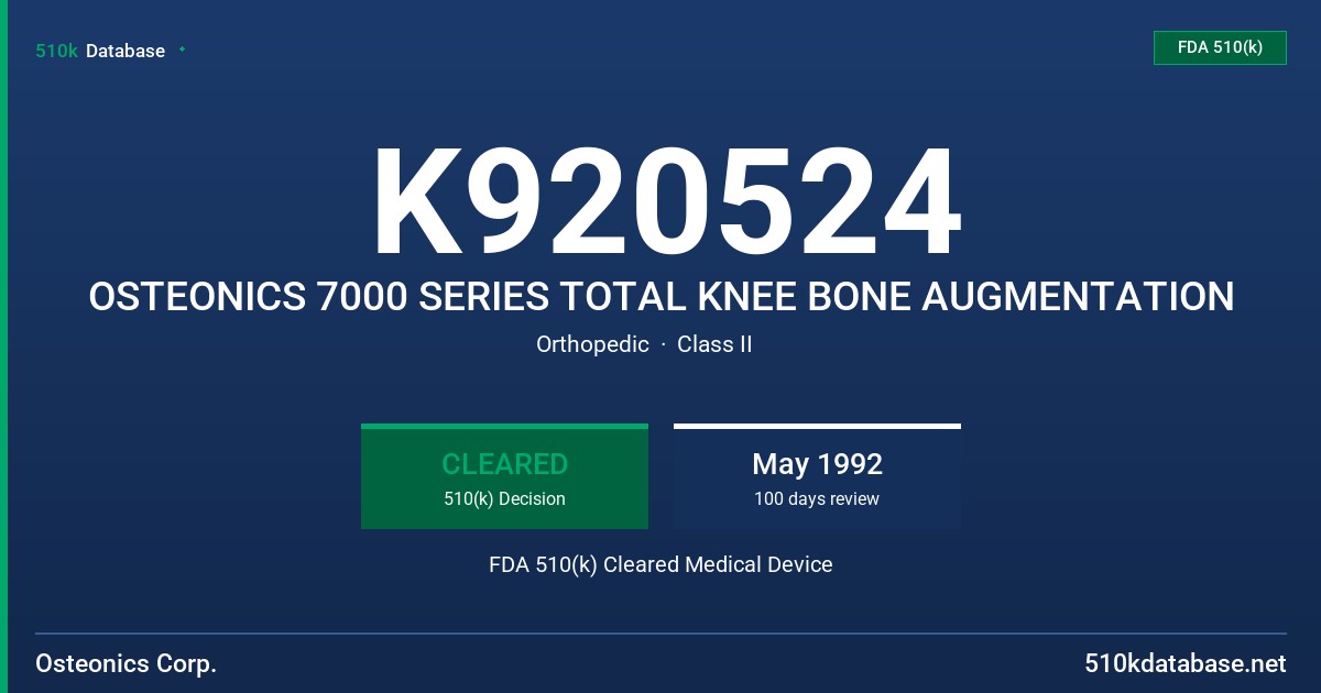K920524 OSTEONICS 7000 SERIES TOTAL KNEE BONE AUGMENTATION FDA 510(k) Cleared Medical Device