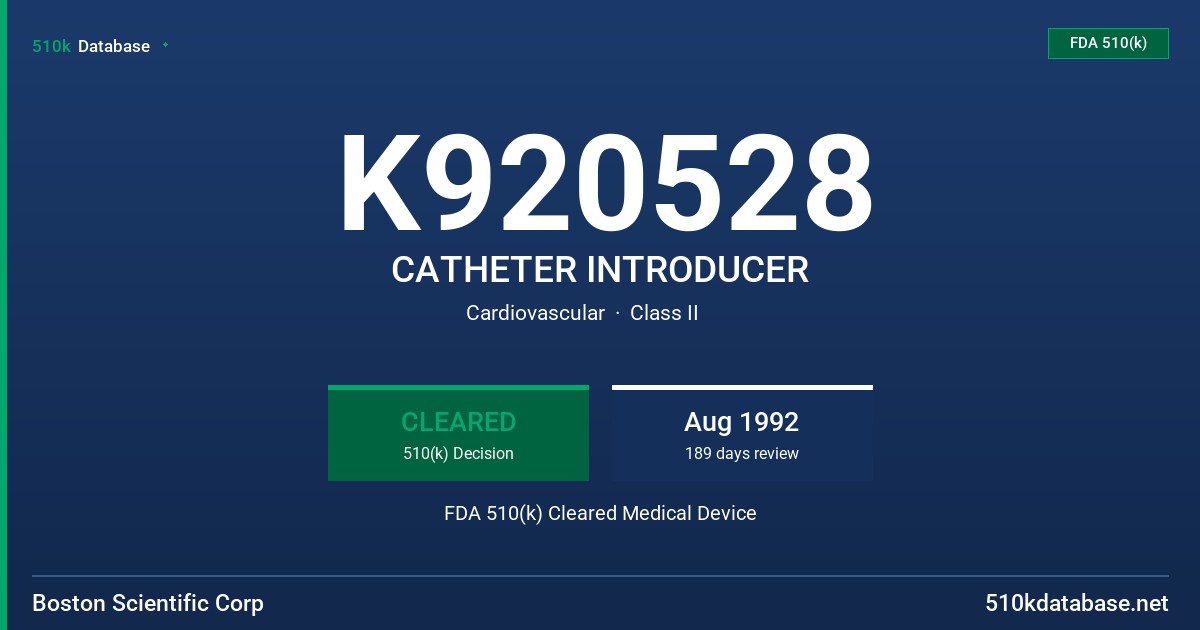 K920528 CATHETER INTRODUCER FDA 510(k) Cleared Medical Device