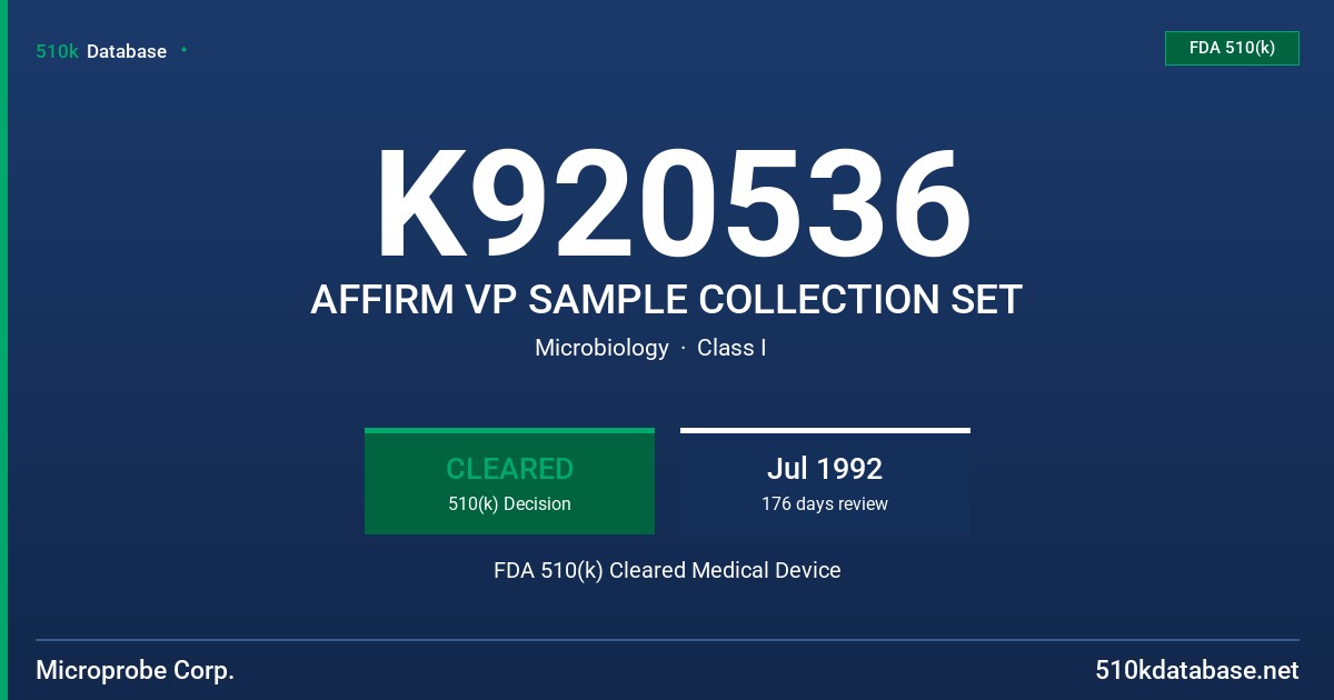K920536 AFFIRM VP SAMPLE COLLECTION SET FDA 510(k) Cleared Medical Device