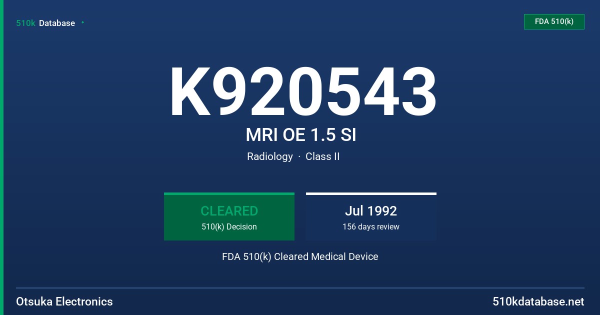 K920543 MRI OE 1.5 SI FDA 510(k) Cleared Medical Device