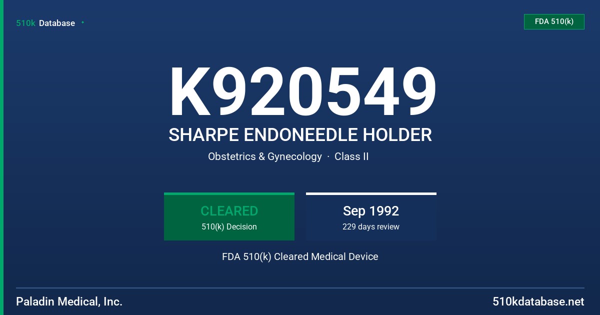K920549 SHARPE ENDONEEDLE HOLDER FDA 510(k) Cleared Medical Device