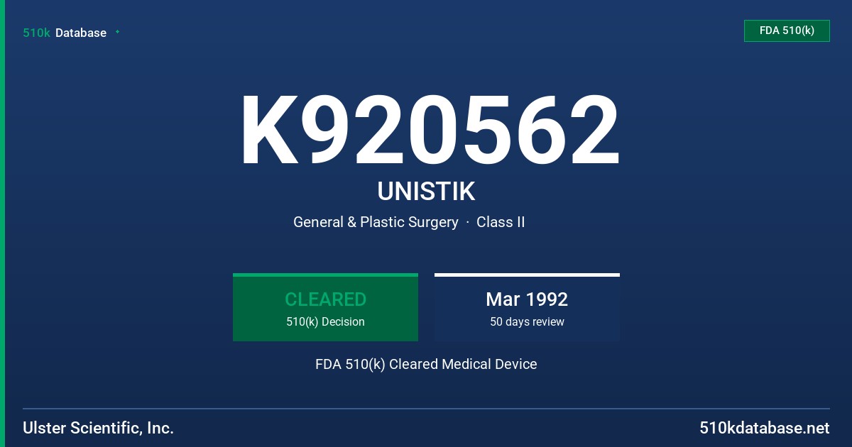 K920562 UNISTIK FDA 510(k) Cleared Medical Device