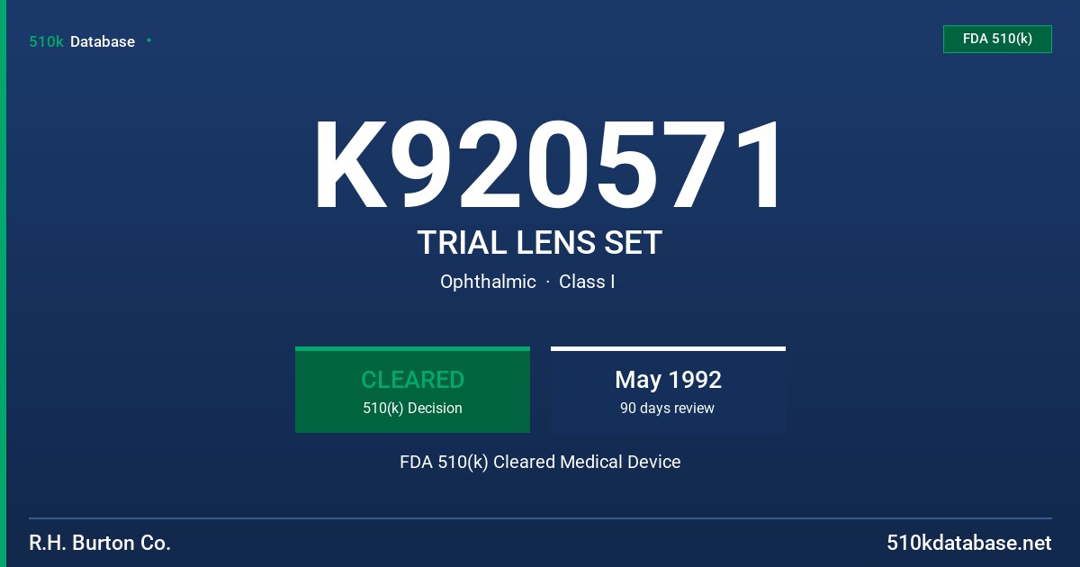 K920571 TRIAL LENS SET FDA 510(k) Cleared Medical Device