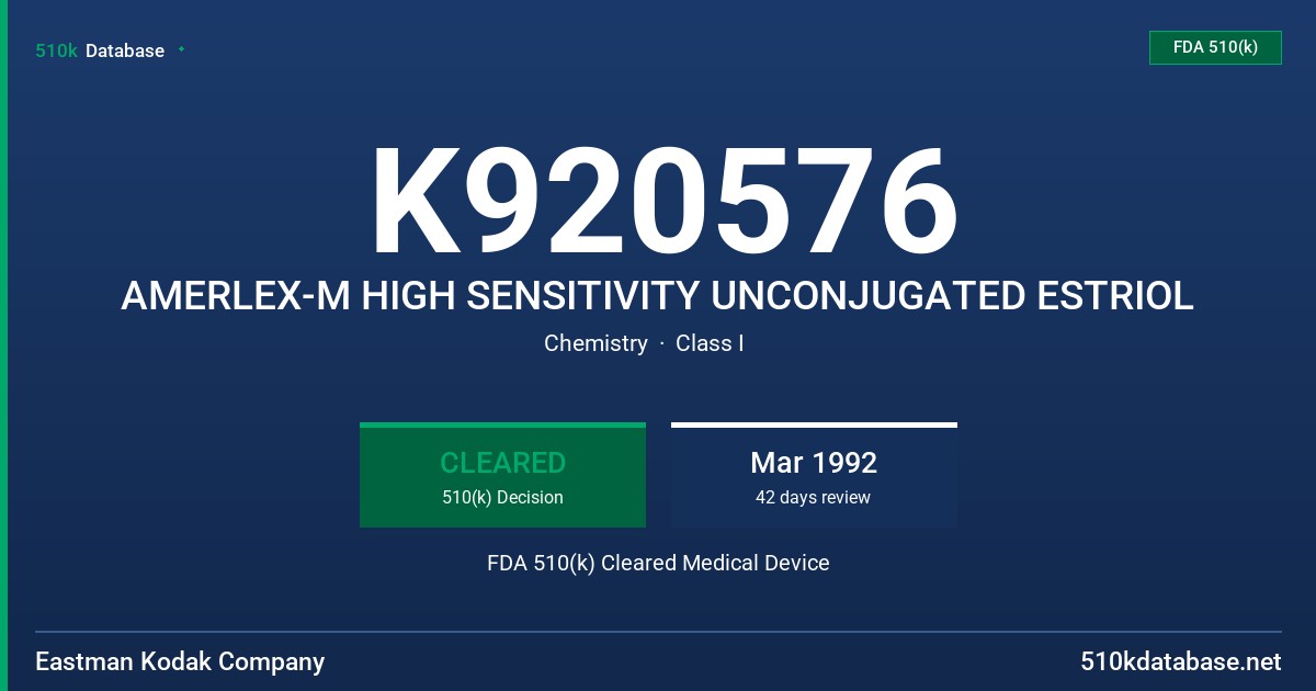 K920576 AMERLEX-M HIGH SENSITIVITY UNCONJUGATED ESTRIOL FDA 510(k) Cleared Medical Device