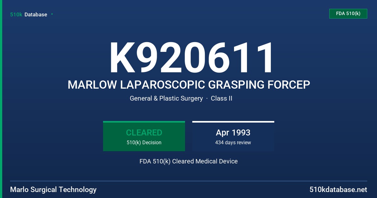 K920611 MARLOW LAPAROSCOPIC GRASPING FORCEP FDA 510(k) Cleared Medical Device