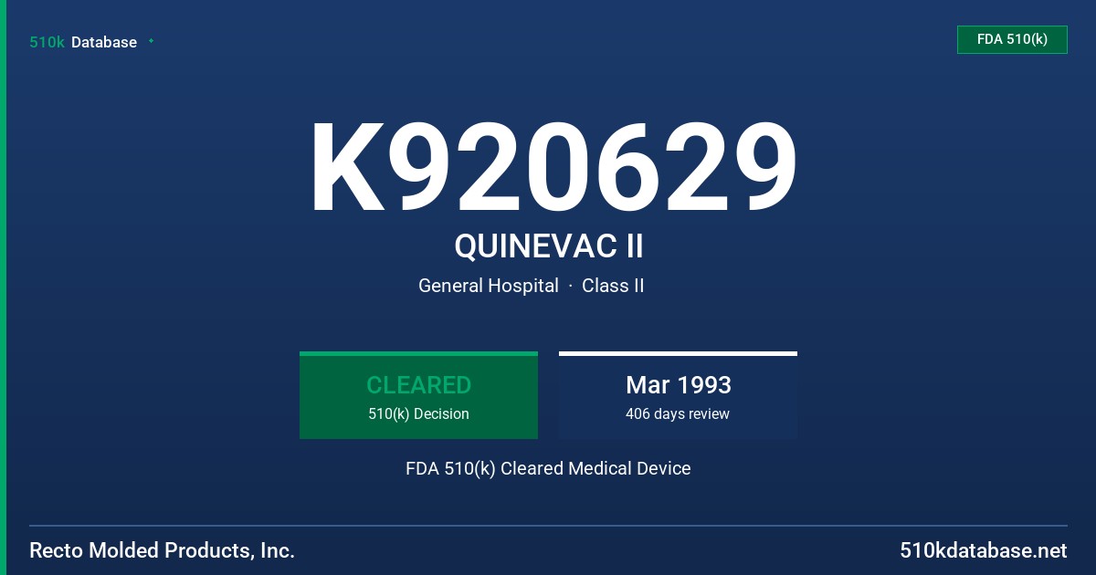 K920629 QUINEVAC II FDA 510(k) Cleared Medical Device