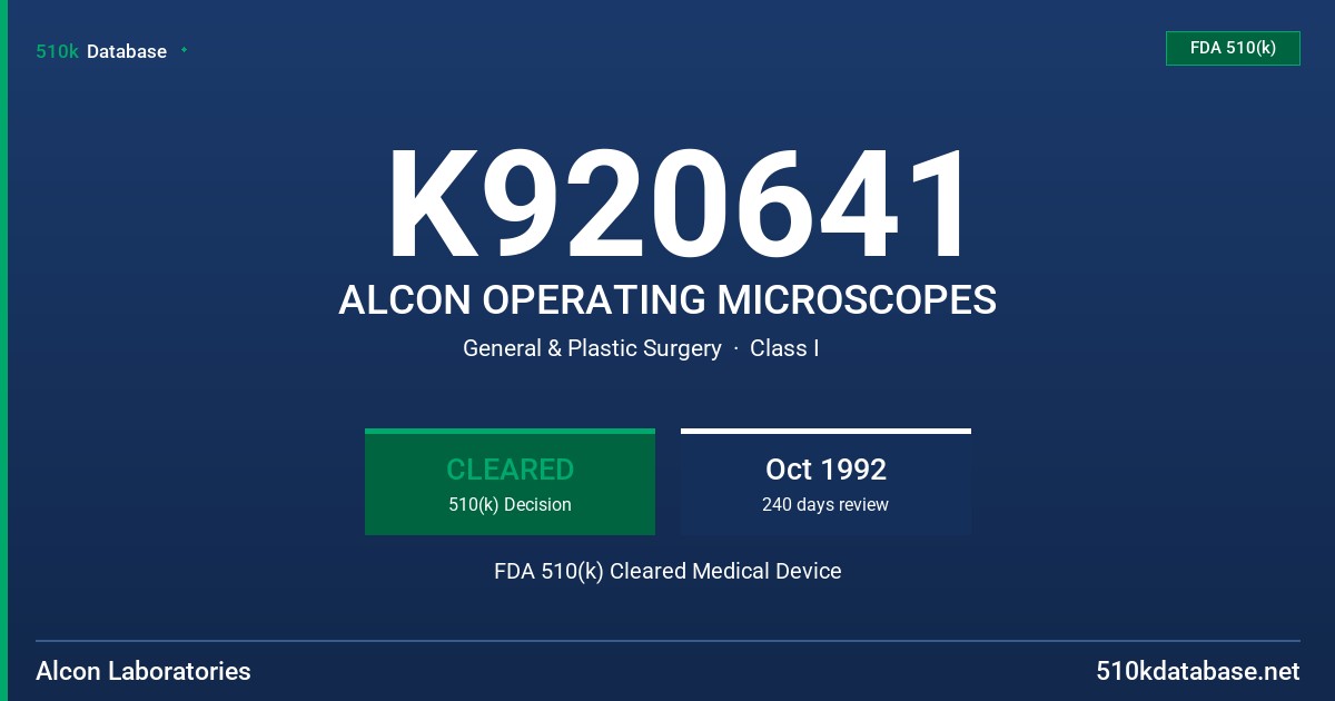 K920641 ALCON OPERATING MICROSCOPES FDA 510(k) Cleared Medical Device