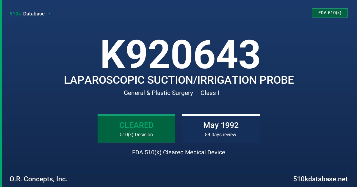 K920643 LAPAROSCOPIC SUCTION/IRRIGATION PROBE FDA 510(k) Cleared Medical Device