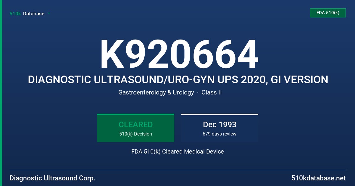 K920664 DIAGNOSTIC ULTRASOUND/URO-GYN UPS 2020, GI VERSION FDA 510(k) Cleared Medical Device