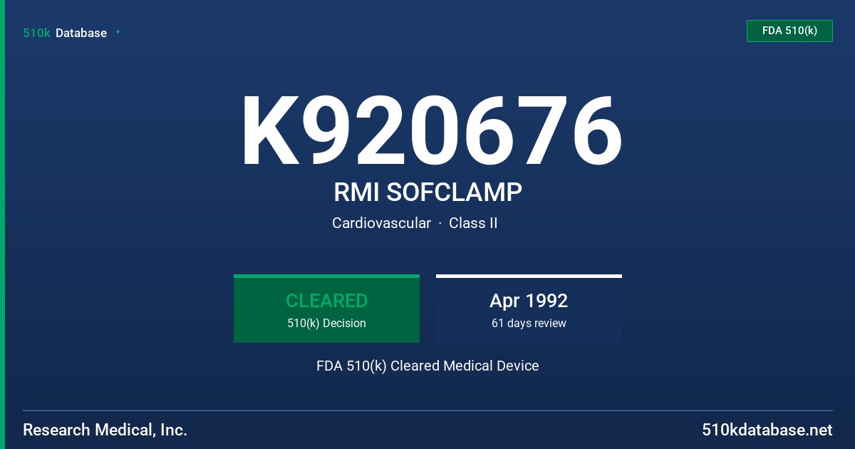 K920676 RMI SOFCLAMP FDA 510(k) Cleared Medical Device