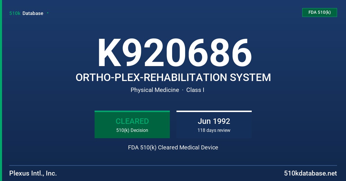 K920686 ORTHO-PLEX-REHABILITATION SYSTEM FDA 510(k) Cleared Medical Device
