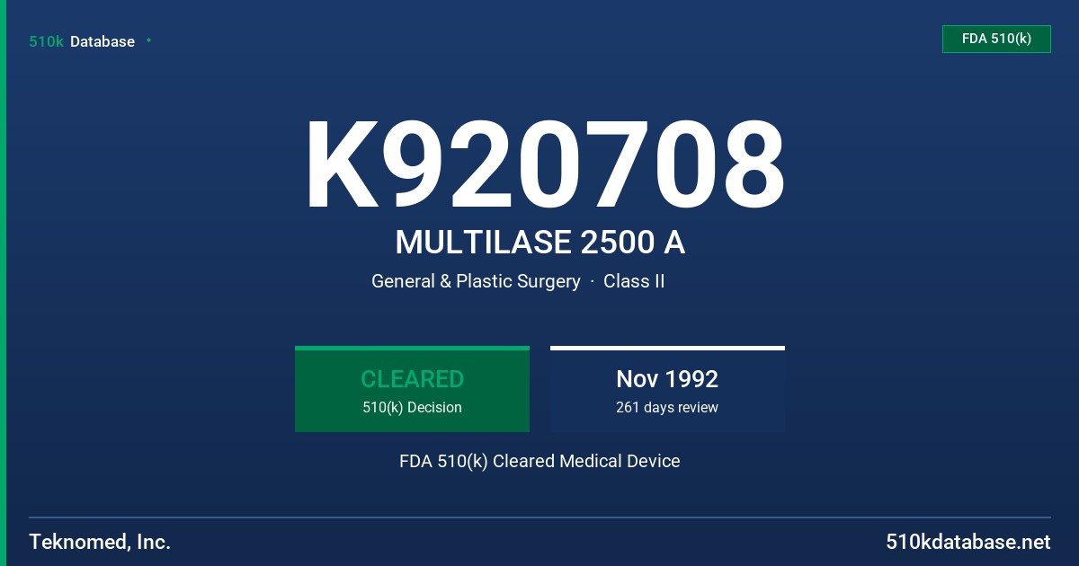 K920708 MULTILASE 2500 A FDA 510(k) Cleared Medical Device