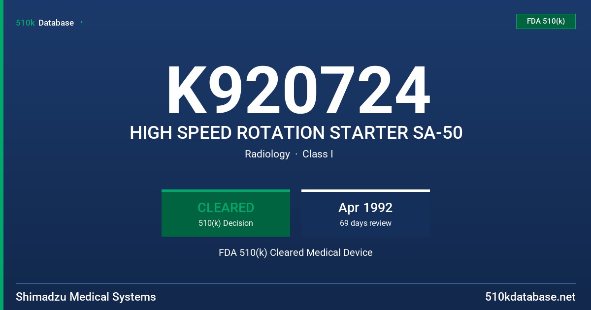 K920724 HIGH SPEED ROTATION STARTER SA-50 FDA 510(k) Cleared Medical Device