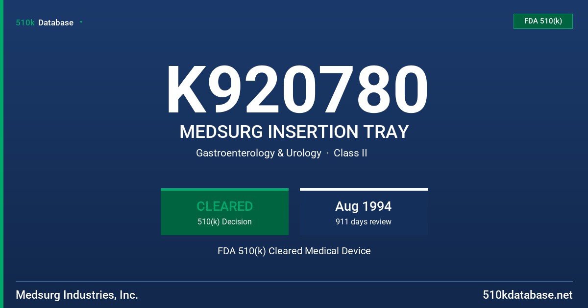 K920780 MEDSURG INSERTION TRAY FDA 510(k) Cleared Medical Device