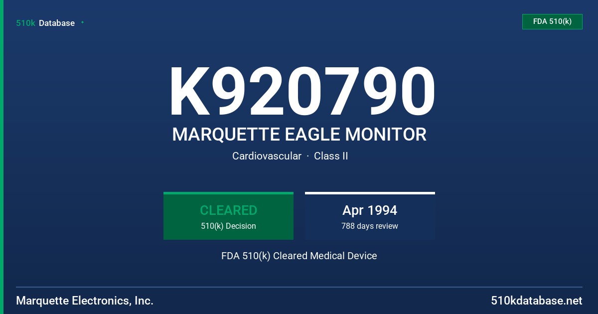 K920790 MARQUETTE EAGLE MONITOR FDA 510(k) Cleared Medical Device