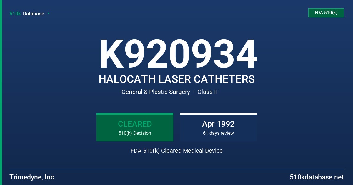 K920934 HALOCATH LASER CATHETERS FDA 510(k) Cleared Medical Device