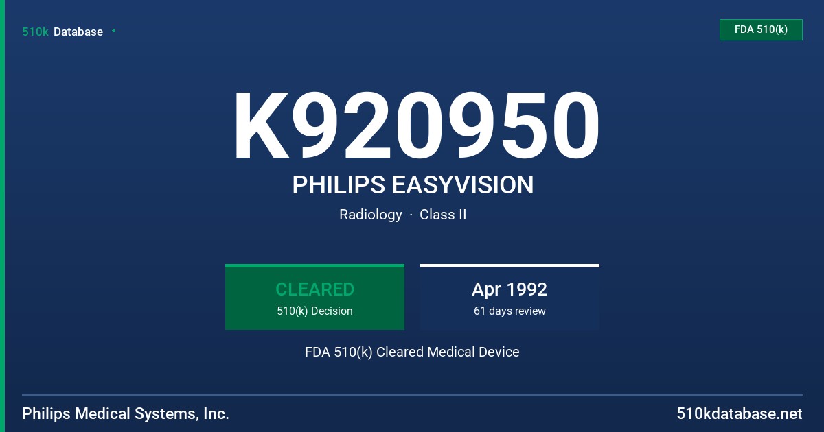 K920950 PHILIPS EASYVISION FDA 510(k) Cleared Medical Device