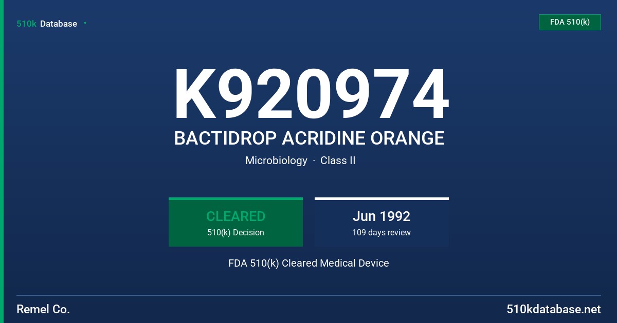 K920974 BACTIDROP ACRIDINE ORANGE FDA 510(k) Cleared Medical Device